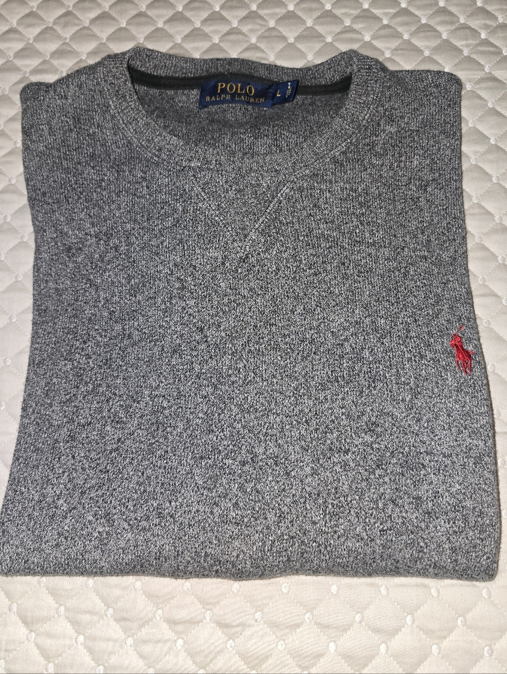 L - Polo by Ralph Lauren Gray Crewneck Sweater with Red Pony